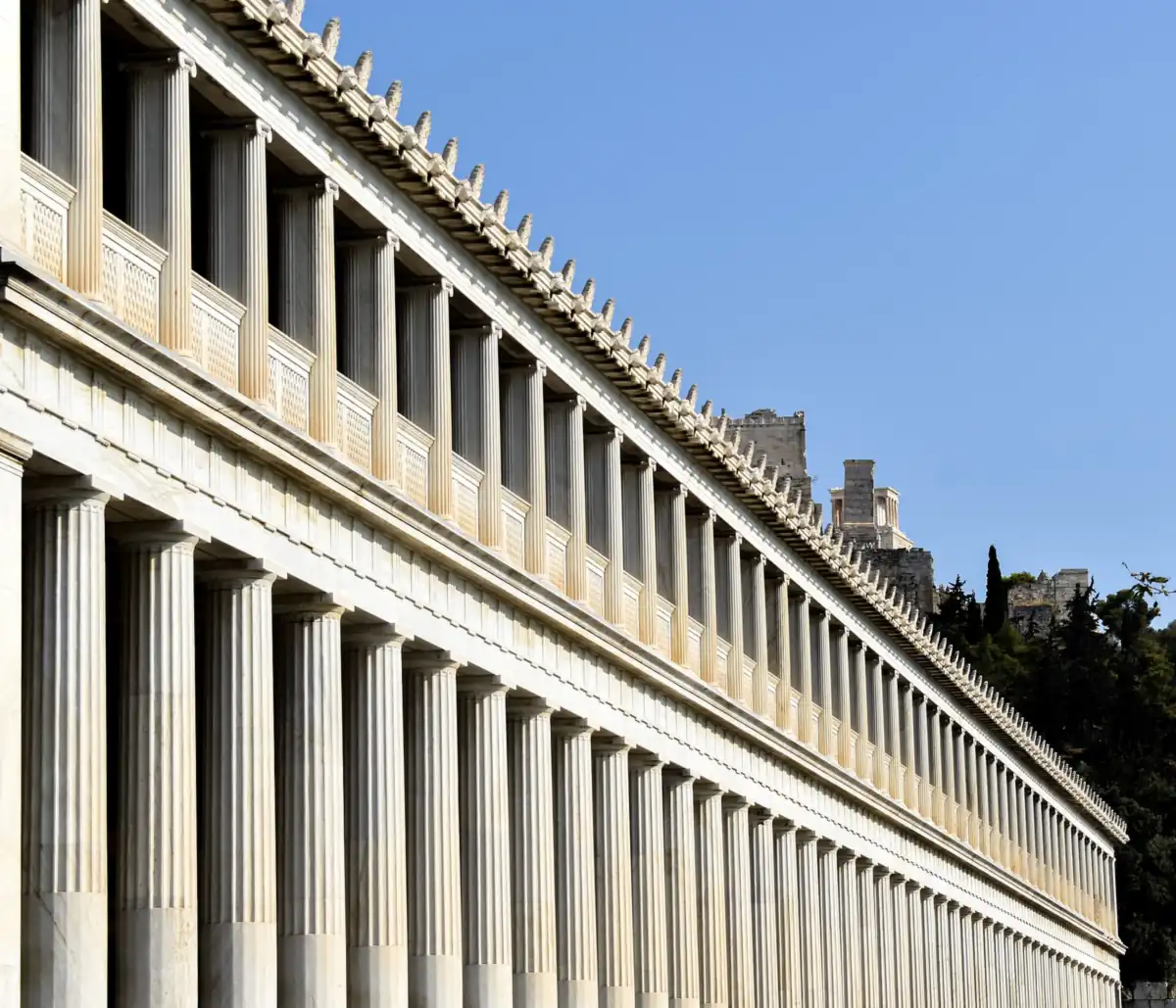 The colonnade of the Stoa of Attalos in the Ancient Agora, Athens.