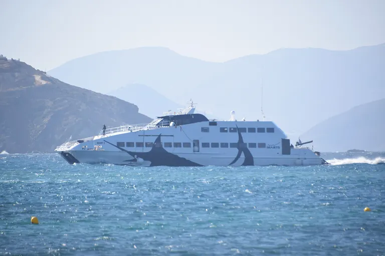 A fast ferry crossing the sea off Naxos.