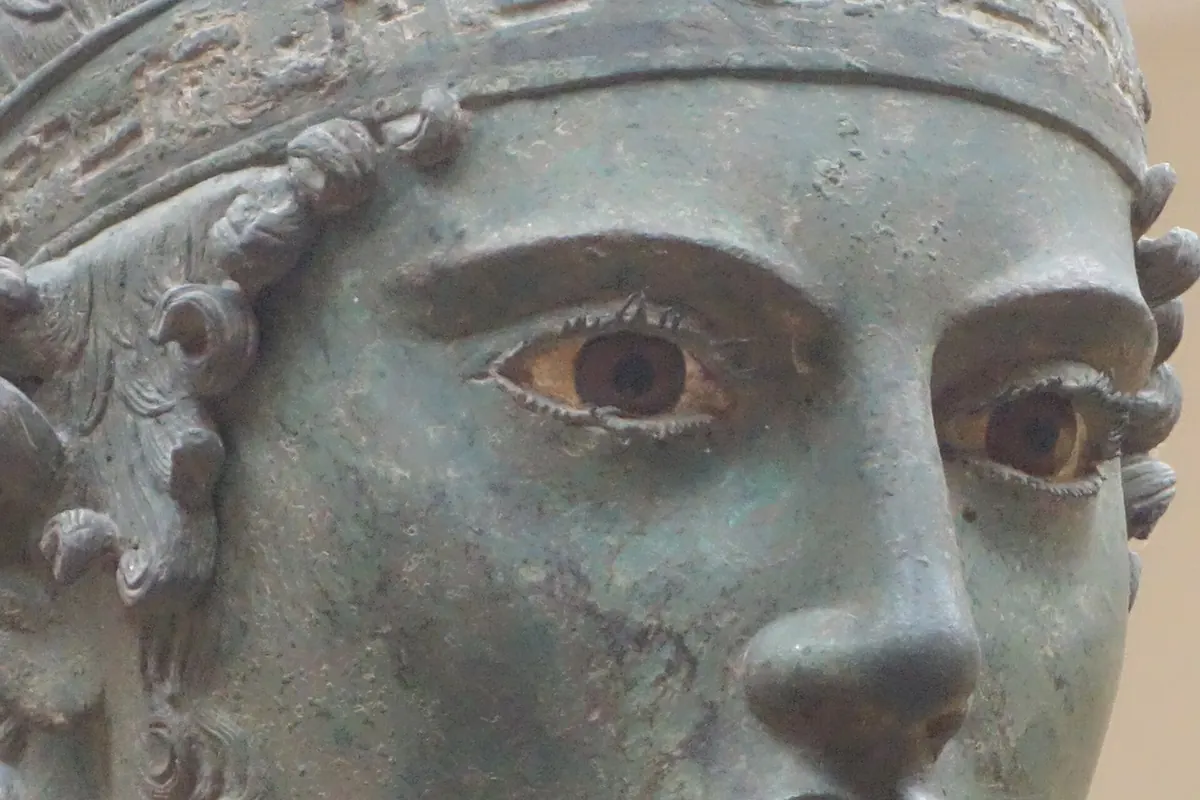 The bronze Charioteer of Delphi in the Delphi museum.