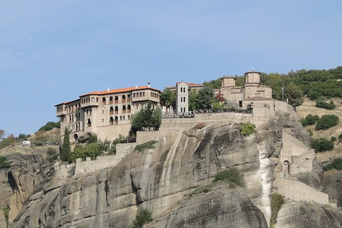 The Great Meteoron, the largest of the monasteries, on the edge of its rock.