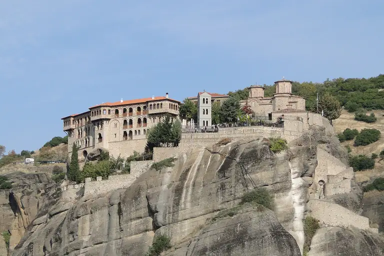 The Great Meteoron, the largest of the monasteries, on the edge of its rock.